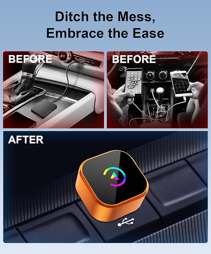Wireless CarPlay Adapter 2026 Upgraded for iPhone&Android,2in1 Mini CarPlay Wired to Wireless with Fast Stable Connection,Plug & Play,WLAN Dual-Band 2.4G+5.8G,No Delay,USB-A/USB-C