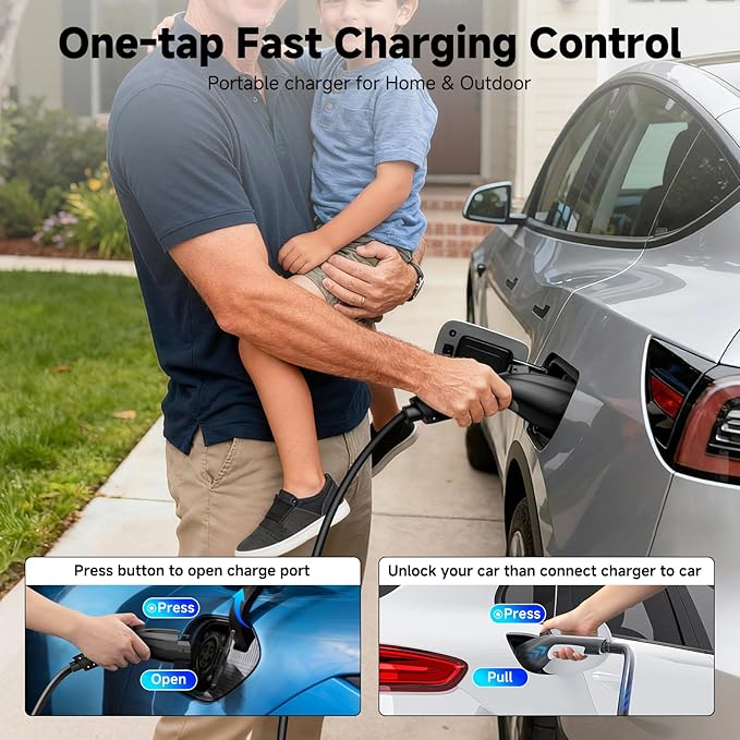 Level 2 EV Charger, 40A/9.6KW Electric Vehicle Portable Charger with 25FT Cable, Home EV Charging Station, 240V NEMA 14-50 Plug, for All SAE J1772