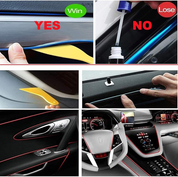 MaxLax El Wire Ice Blue Interior Car LED Strip Lights, 3m neon Wire 12V with Fuse Protection for Automotive Car Interior Decoration with 6mm Sewing Edge