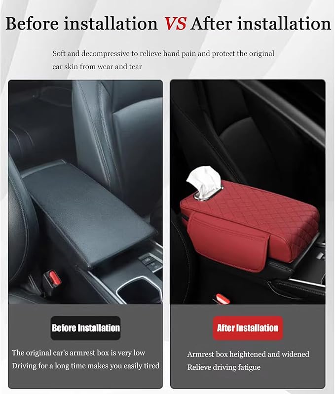 Car Center Console Cover for Toyota Highlander 3.Generation 2013-2020, Leather Car Arm Rest Cover, Car Armrest Cushion with 2 Storage Bags Car Center Console Armrest Pad, E Gray
