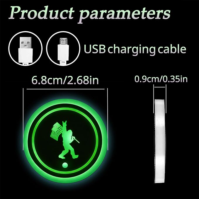 Raccoon LED Cup Holder Lights for Car,2Pcs LED Light Up Cup Holder Coasters with USB Charging 7 Colors 3 Modes,Waterproof Interior Atmosphere Lamp,Car Decor Accessories Raccoon Gifts for Women Men