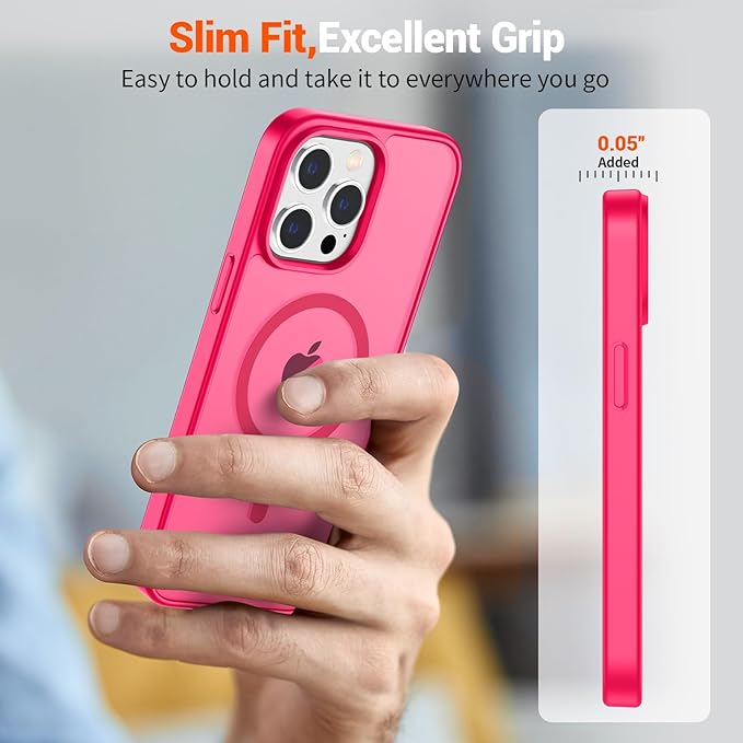 SUPFINE Magnetic for iPhone 12 Pro Max Case (Compatible with MagSafe) (Military Grade Drop Protection) Slim Translucent Matte Shockproof with Anti-Fingerprint Phone Case,Hot Pink
