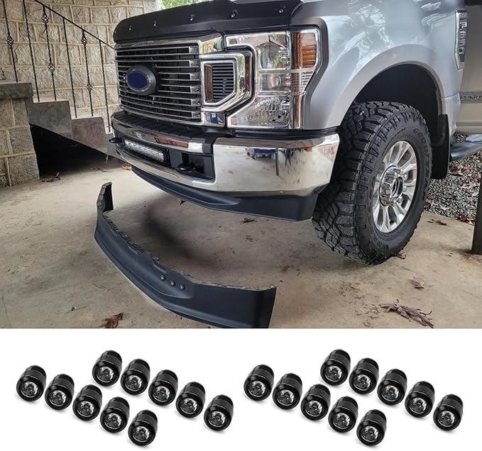 iJDMTOY 20pc Set Xenon White LED Front Bumper Valance Accent Running Light Kit/LED Air Dam Light Kit, Compatible with Dodge/Chevy/GMC HD, Ford Super Duty Trucks or Semi Trucks