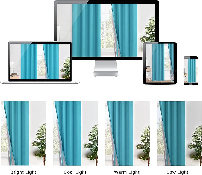 XWZO 100% Blackout Curtains 63 Inches Length with Tiebacks - Heat and Light Blocking Ring Top Window Drapes with Black Liner Backing for Bedroom/Kid's Room, Turquoise, W60 x L63, Set of 2 Panels