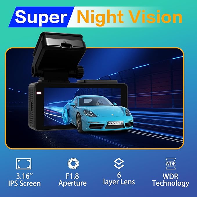 Dashcam Front and Rear Camera, ๐๐ UHD Dual Channel Dash Cam,WiFi - App Control, G-Sensor, Loop Recording, 170ยฐ Wide Angle, Night Vision, 3.6" IPS, S300 Dash Camera for Cars with 32GB Card
