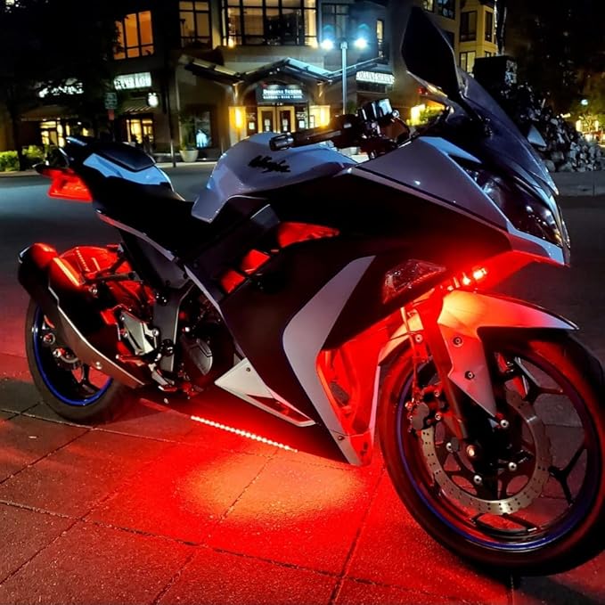 YM E-Bright Car Led Strip Lights Cuttable Underglow Led Ambient Lighting for Motorcycle Trucks Van Boat Golf Cart Interior Exterior Waterproof IP68 24inch 60CM 72SMD 12v,Red(Pack of 4)