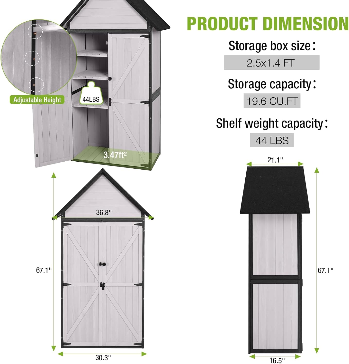 GUTINNEEN Shed Outdoor Storage Upgraded with Durable Metal Frame Garden Shed Tool Storage Cabinet with Wooden Floor Adjustable Shelfs 2.5 x 1.4FT (Off-White)