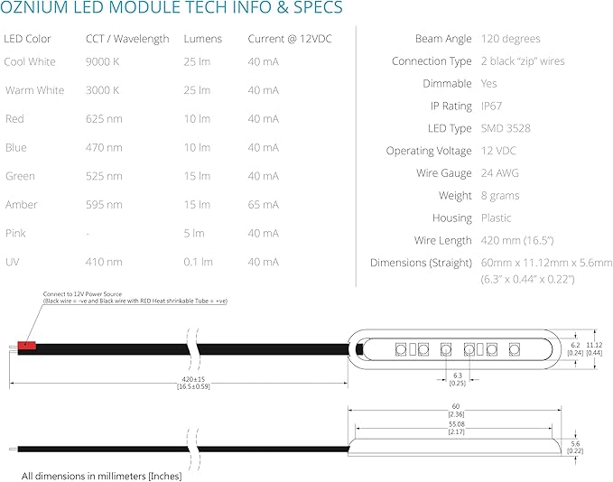 Oznium LED Modules (Straight Chrome, Amber LED)