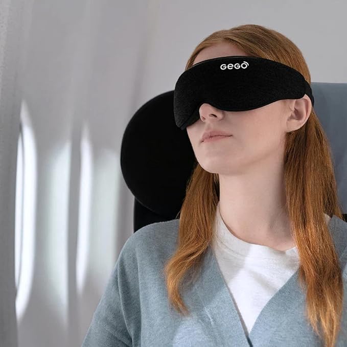 GEGO Premium Travel Kit, Sleep Mask 3D Contoured Eye with Soft Memory Foam, Luggage Tag Waterproof Resistant and Strap with Lock for Luggage TSA Approved (Sleep Mask Purple/Luggage Tag Black)