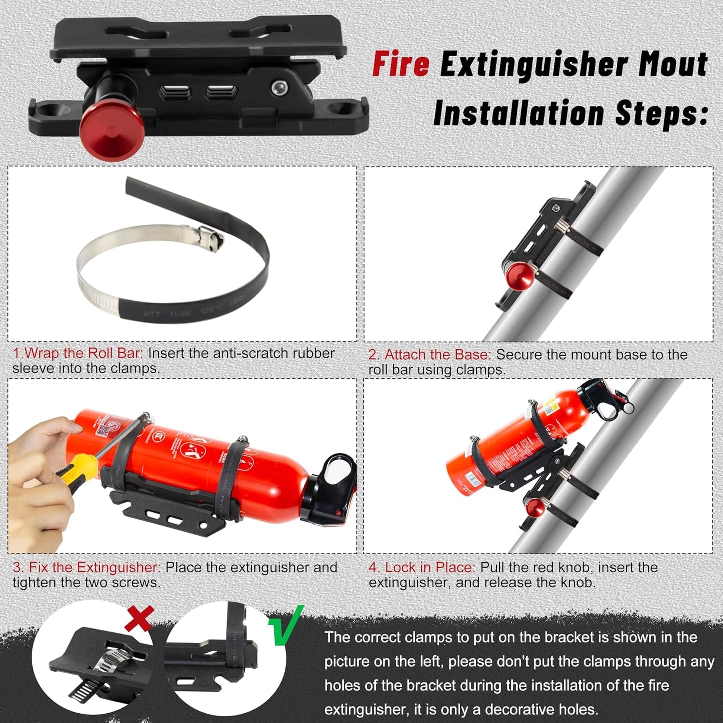 Car Fire Extinguisher Mount Holder - Quick Release Fire Extinguisher Bracket for Jeep Wrangler JT, TJ, JL, JKU, UTV, Polaris RZR, Ranger, Can-Am X3, Yamaha, ATV, Tractor – Corrosion-Resistant