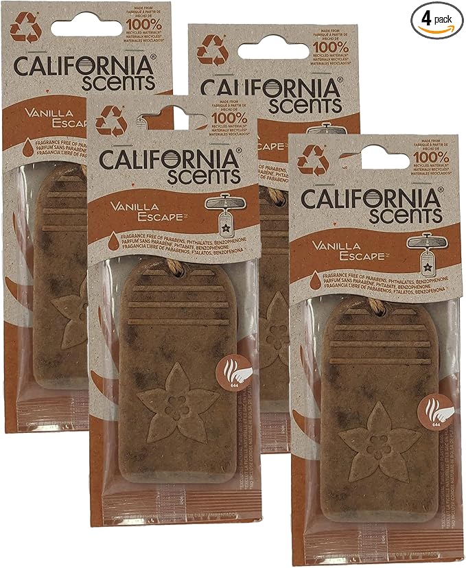 California Scents Hanging 3D Paper: Natural, Environmentally Friendly Car Freshener with Recycled Materials and Strong Odor Eliminator for Automotive Air Freshening (Vanilla Escape, 4 Packs)