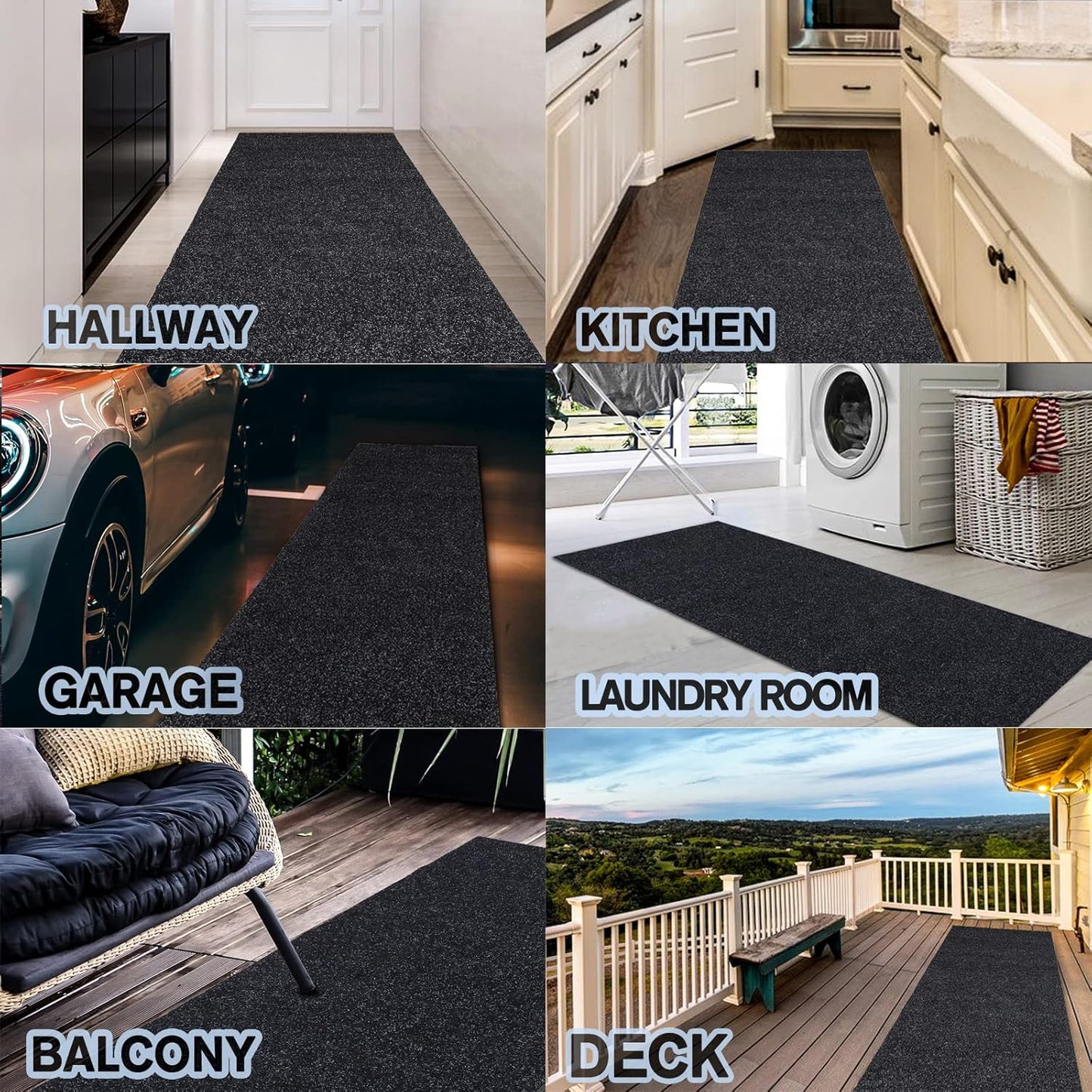 Custom Size Backed Non-Slip Area Rugs Runner, Easy Clean, Waterproof Runner Rugs for Hallway Entryway, Kitchen, Laundry, 3FT x 75FT, Black