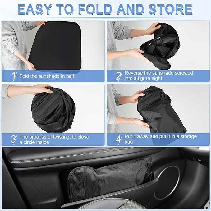 SINGARO 300T Universal Car Windshield Sun Shade, Foldable Reflective for Windshield & Window Shades with Overlapping Design, Car Interior Accessories (55" L x 26.7" W)
