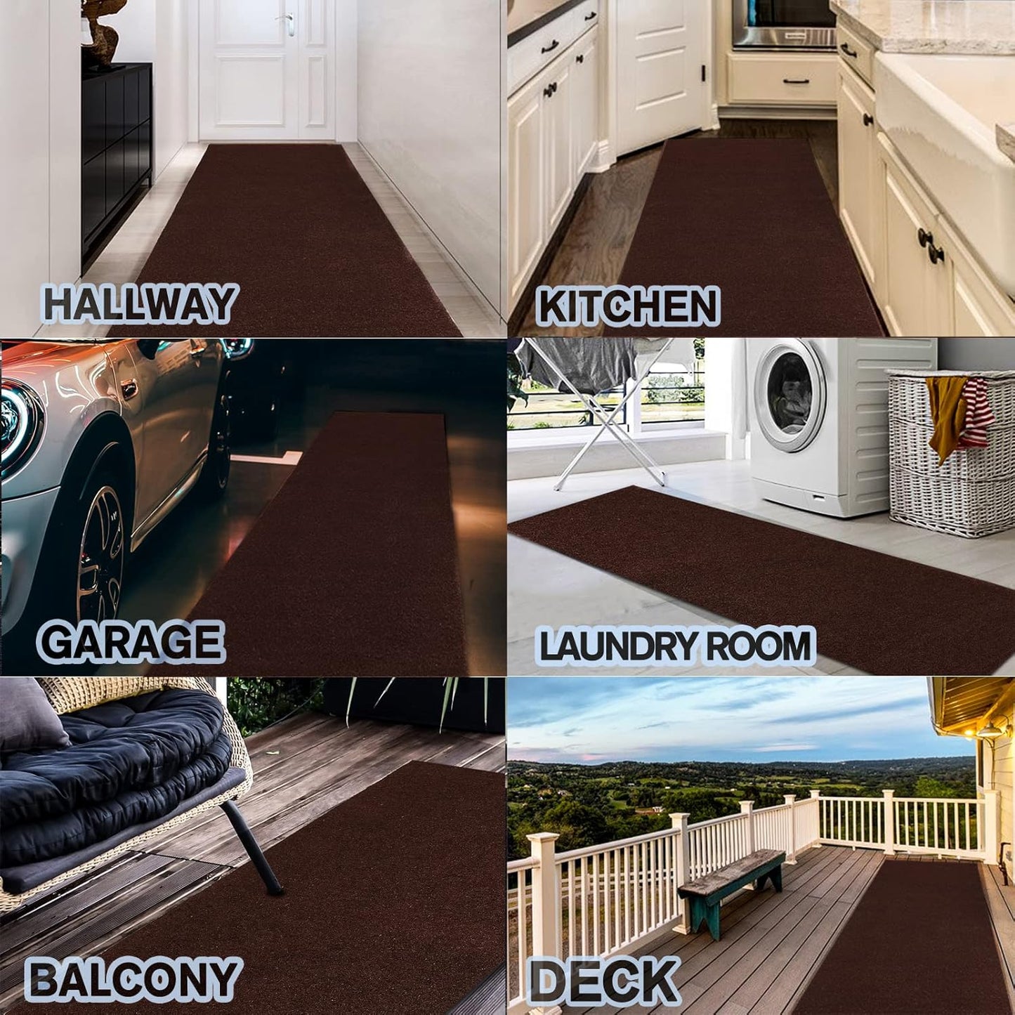 Custom Size Backed Non-Slip Area Rugs Runner, Easy Clean, Waterproof Runner Rugs for Hallway Entryway, Kitchen, Laundry, 2FT x 34FT, Brown