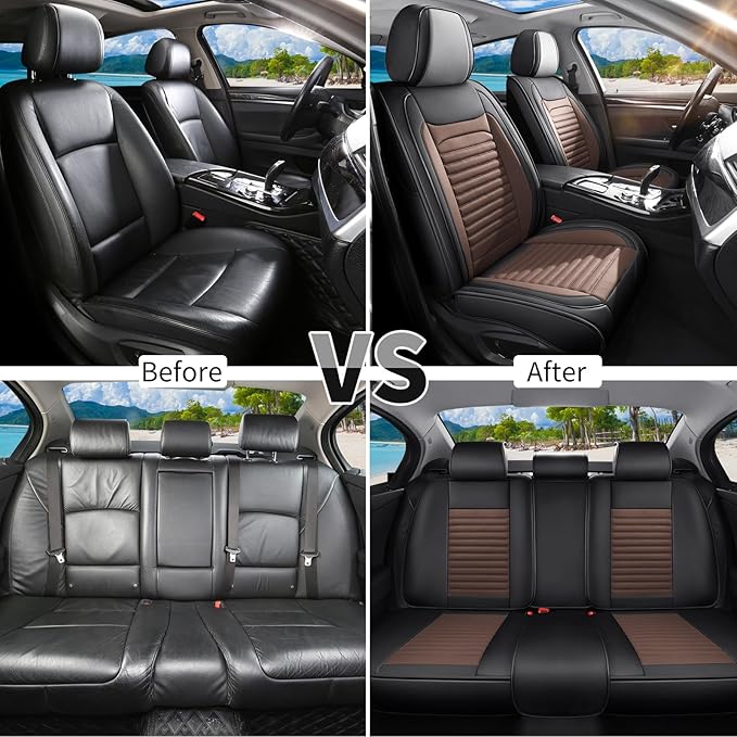 Car Seat Covers Full Set Fit for Toyota Corolla 2000-2026, Premium Faux Leather Car Seat Protector,Breathable Anti-Slip Full Wrapping Edge Seat Covers(Black&Brown,Full Set)