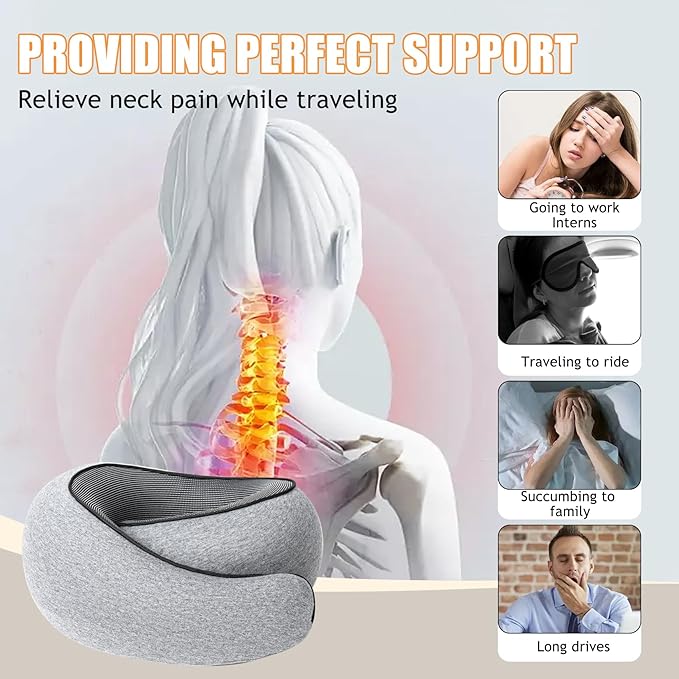 Travel Pillows for Airplanes, Travel Neck Pillow Travel Pillow, Neck Pillow Airplane Memory Foam Travel Pillow 360 Degree Support Portable Pillows for Airplanes Offices and Cars
