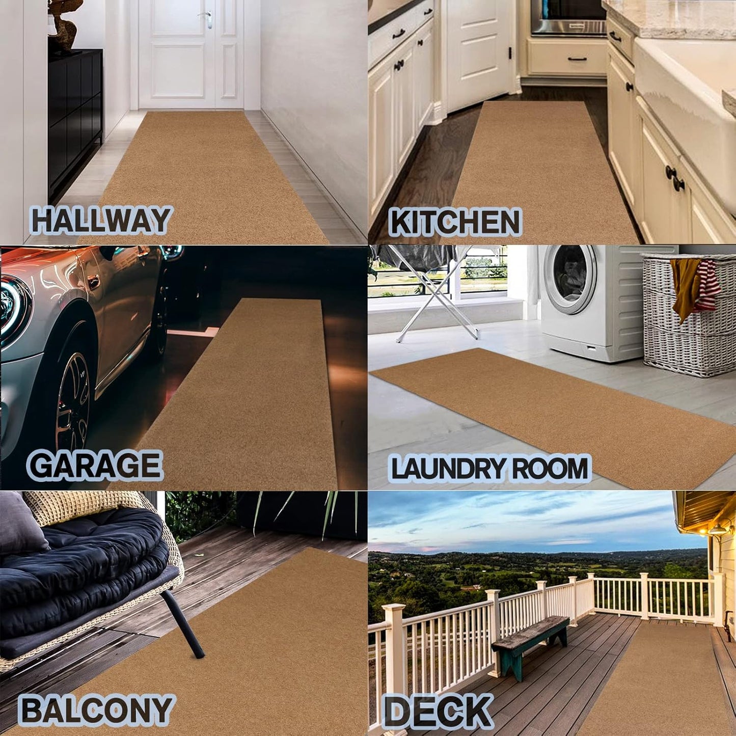 Custom Size Backed Non-Slip Area Rugs Runner, Easy Clean, Waterproof Runner Rugs for Hallway Entryway, Kitchen, Laundry, 2FT x 8FT, Beige
