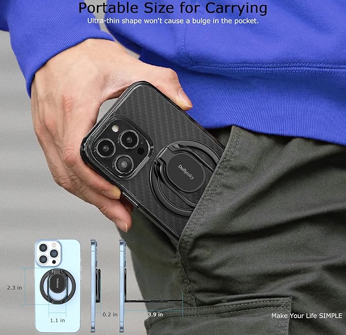 Doflyesky Magnetic Phone Ring Holder, Double Adjustable Phone Grip and Stand Compatible with MagSafe Ring Holder, Compatible with PopSockets MagSafe Ring Removable for iPhone & Android Phone, Purple