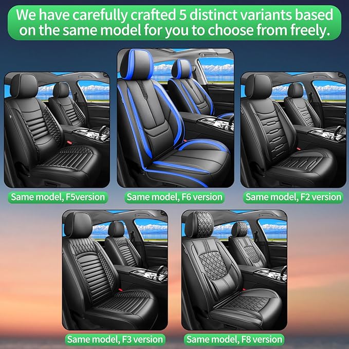 Fit Honda Fit Car Seat Covers for Honda Fit 2007-2019 2020-Upgraded Premium Waterproof & Breathable Leather,Airbag Compatible,All-Weather Seat Cushion Protector,2 Front/Black-Blue