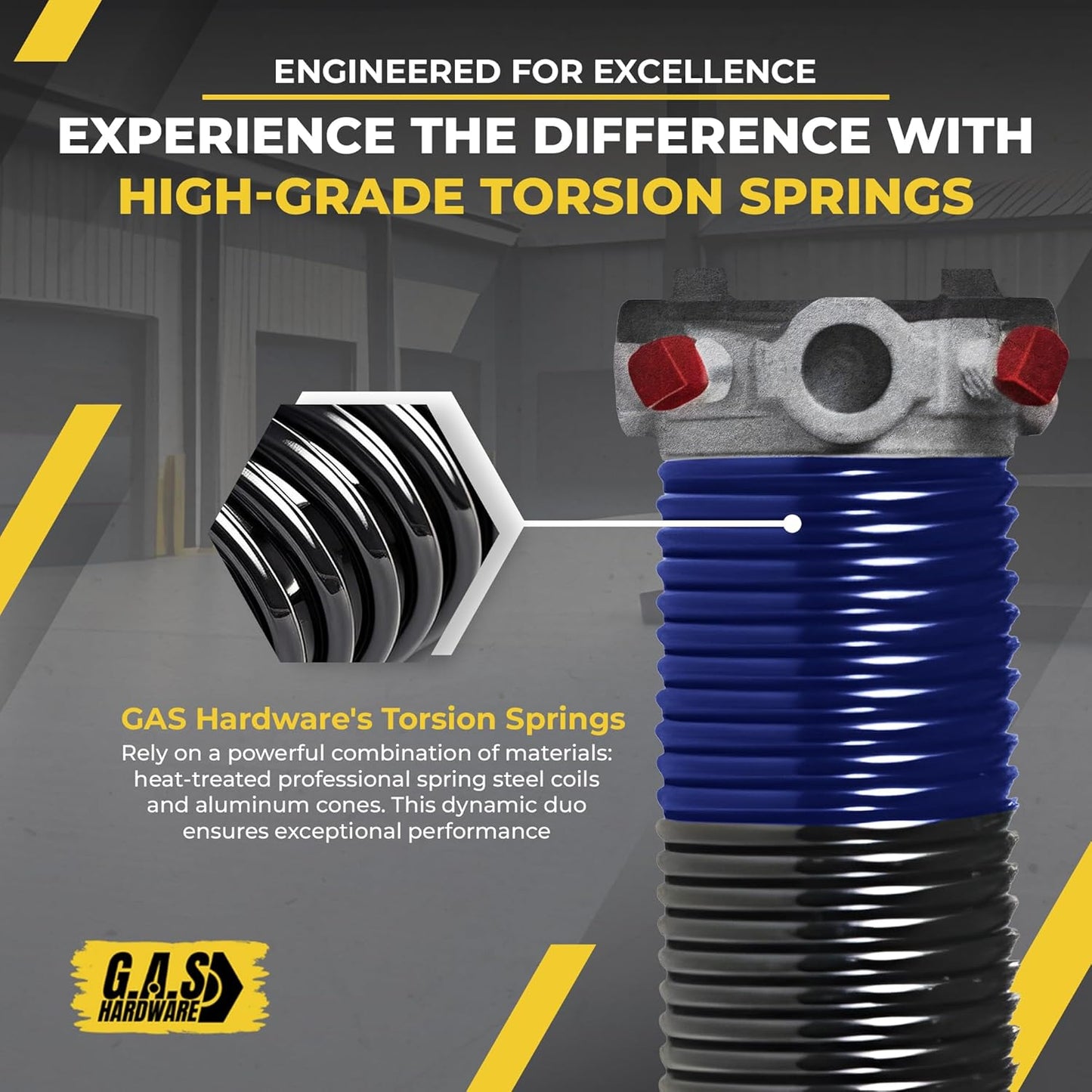 Garage Door Torsion Spring 262x1.75x44 Includes 1” Steel Bearing, Non-Slip Gloves, and Winding Bars for Left Side of Garage Door Precision E-Coating 5-Year Warranty Min. 30,000 Cycles (Red Cone)