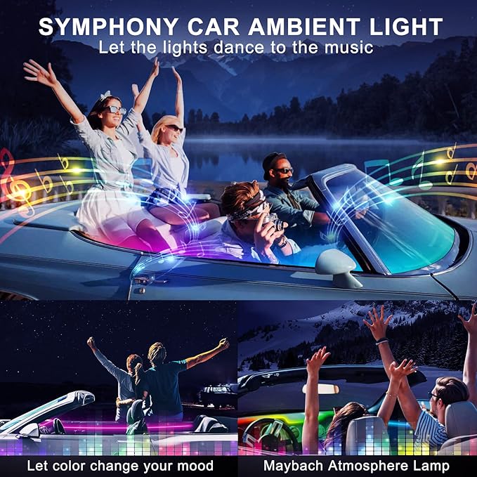 Dreamcolor Acrylic Interior Car LED Strip Light with USB/Type C, RGB 2 in 1 with 110.2 inches LED Strip, Dynamic Chasing Music Sync Neon Ambient Lighting Kits