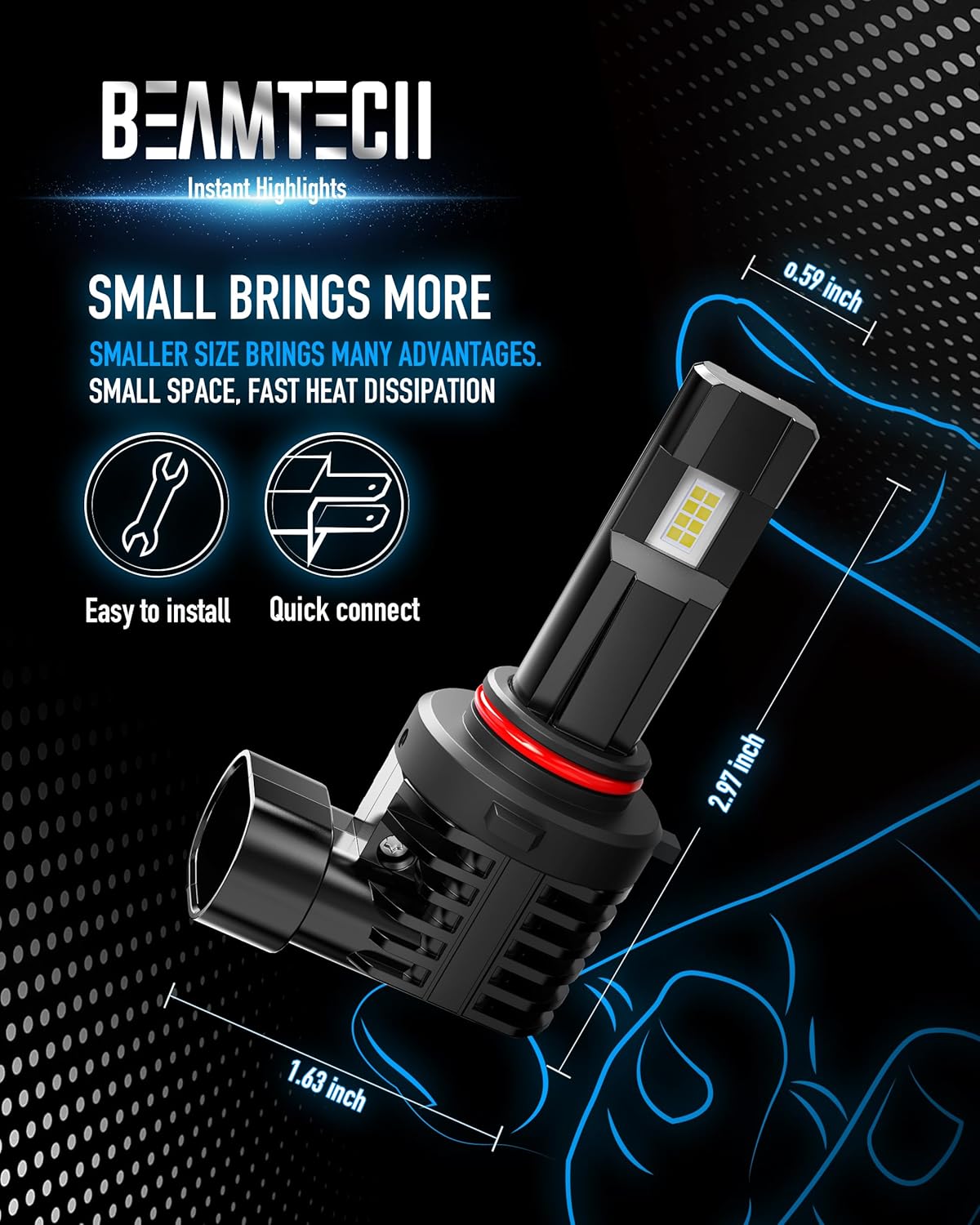 BEAMTECH 9005 9006 Fog Light Bulbs, Fanless in Line 6500K Light Bulb Pack of 4