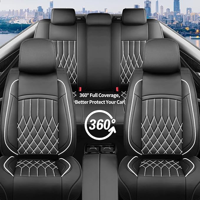 Fit TSX Car Seat Covers for Acura TSX 2003-2014 - Premium Leather, Waterproof, All-Weather, Airbag Compatible, Anti-Slip, Breathable, Easy Install, Seat Protectors, Full Set, Whiteline