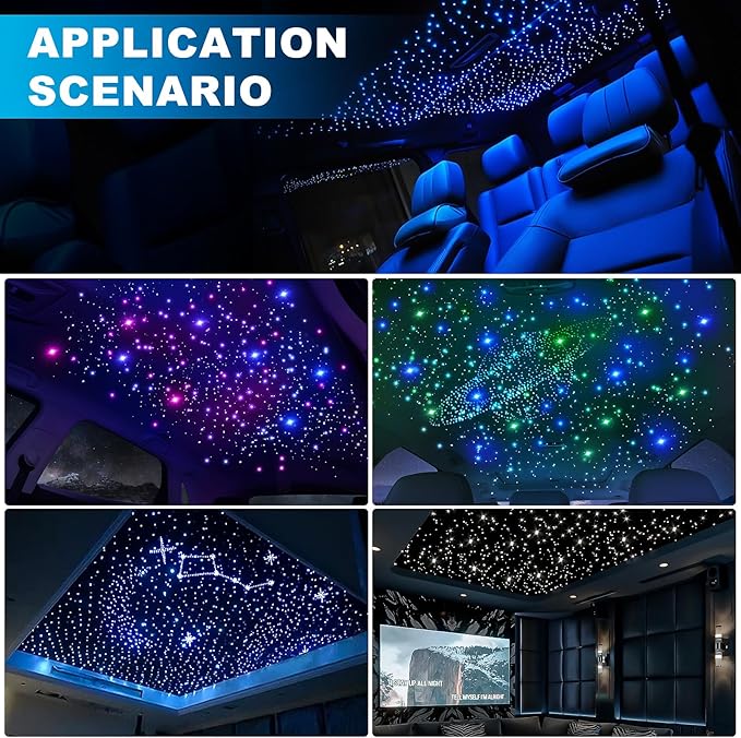 4 Colors 32W Twinkle Starlight Headliner Kit for Car Home with APP&RF Remote,RGBW 1200pcs*0.03in*13.1ft Cables Fiber Optic Star Sky Roof Lights,4 Port Engine Sound Activated Car Ceiling Star Lights