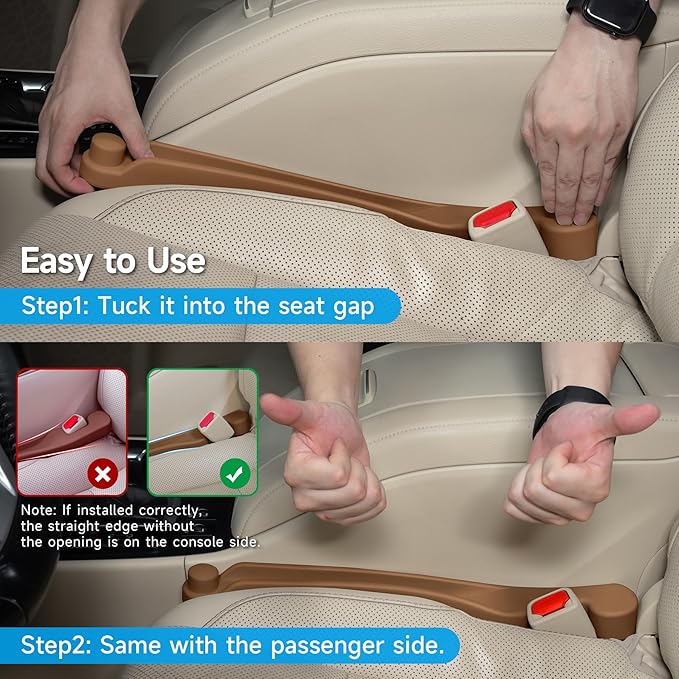 Car Seat Gap Filler Set of 2, 3IN1 Seat Side Gap Filler Plug with Storage Slot & Hook Function, Soft Foam Universal Fit Car SUV Truck Fill Gap Between Seats Console Organizer(Narrow Saddle Brown )