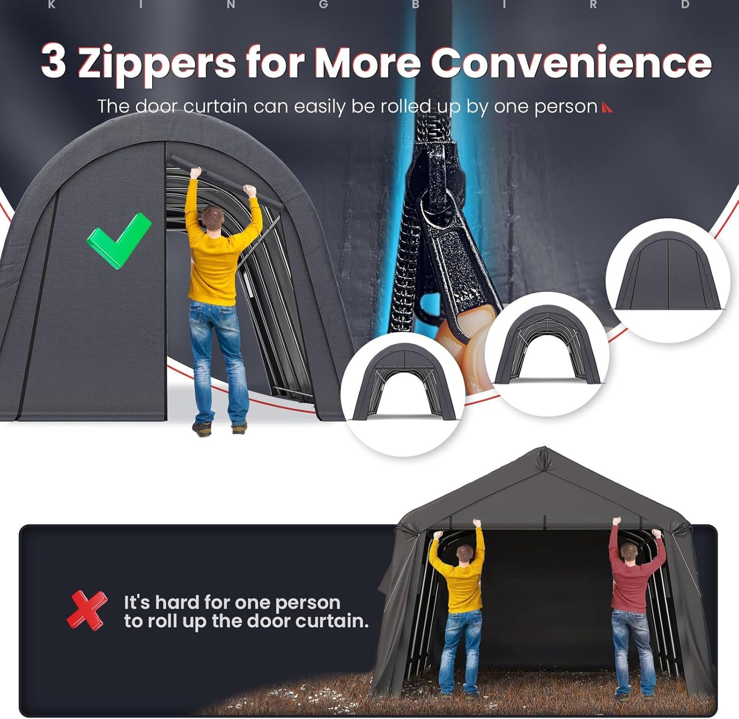 KING BIRD 12' x 20' Oval Pipe Heavy Duty Carport with Roll-up Ventilated Windows for SUV, Full-Size Truck and Boat, Round Style Anti-Snow Car Canopy Outdoor Boat Shelter with Reinforced Ground Bars