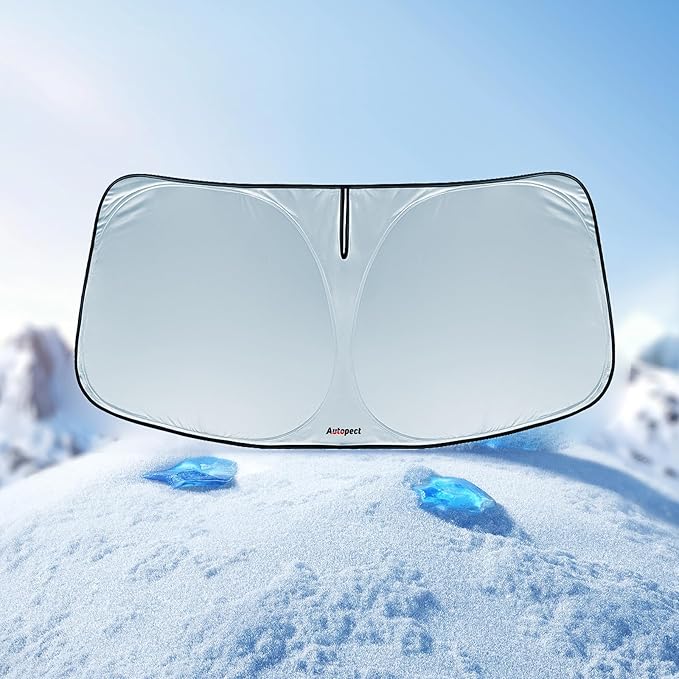 Windshield Sun Shade for Dodge RAM 1500 2019-2023 2024 2025 – Custom Fit Sun Shield with Mirror Cut‑Out, Blocks Heat & UV, Foldable with Storage Pouch - Dodge RAM Windshield Sunshade