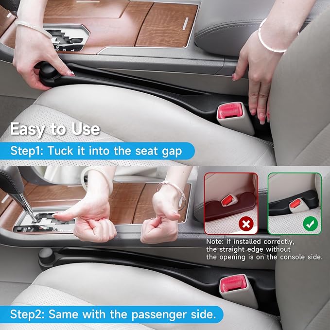 Givifive Car Seat Gap Filler Set of 2, 3IN1 Seat Side Gap Filler Plug with Storage Slot & Hook Function, Soft Foam Universal Fit Car SUV Truck Fill Gap Between Seats Console Organizer(Narrow Black)