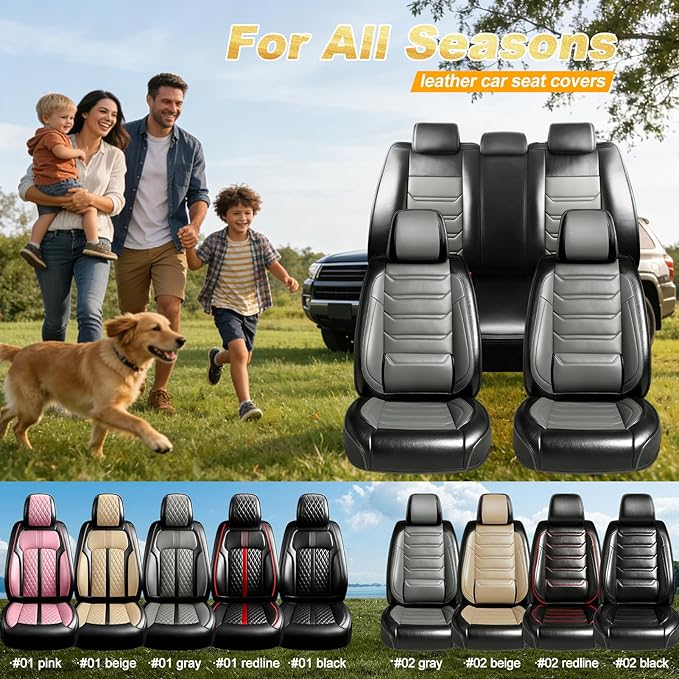 Fit Sonic Car Seat Covers for Select Chevrolet/Chevy Sonic 2012-2020, Premium Full Coverage Leather, Airbag Compatible, Waterproof All Weather Seat Cushion Protector, Full Set, Black+Gray