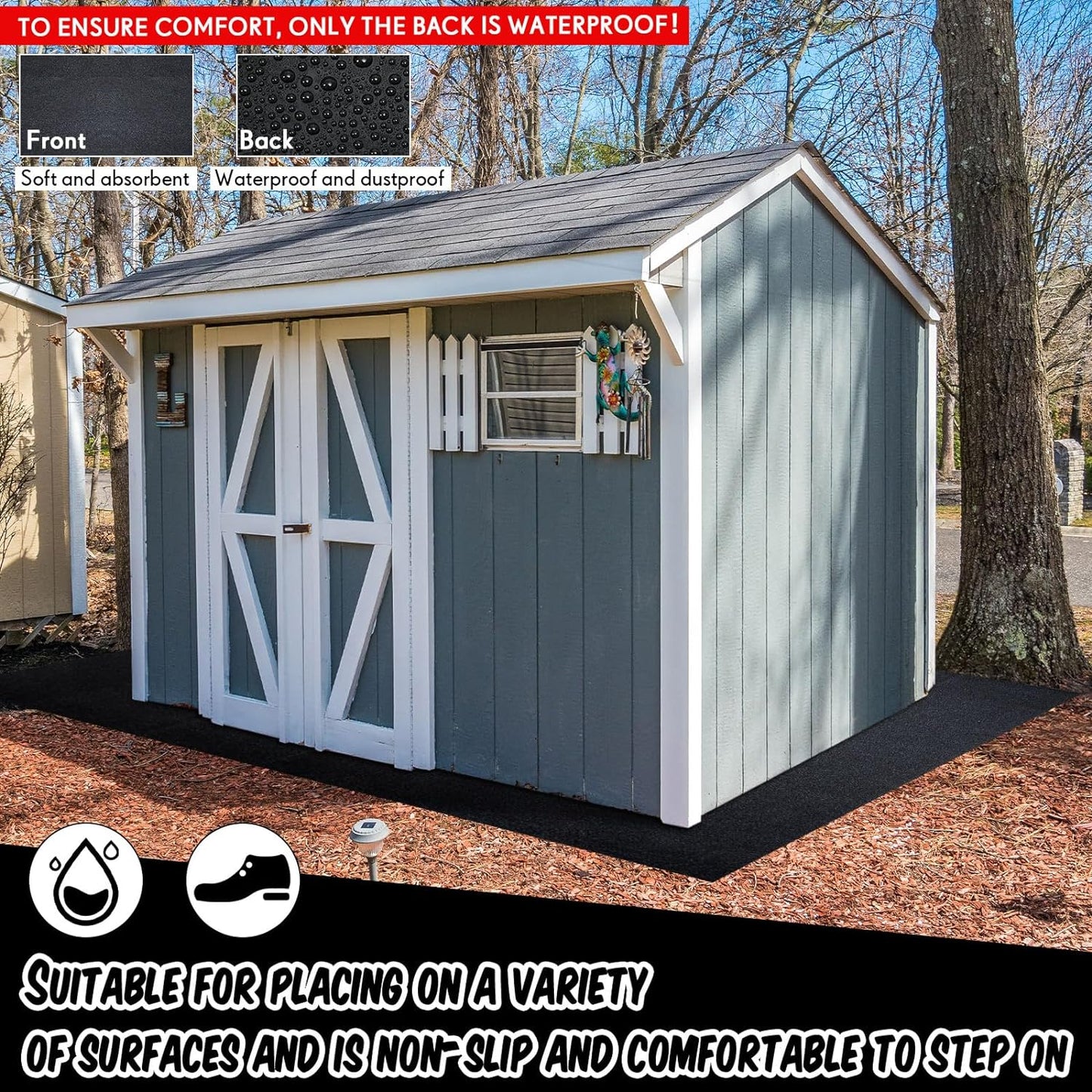 Haull Outdoor Storage Shed Floor Moat Waterproof Outdoor Carport Mat Thickened Soft Patio Furniture Pad Washable with Non Slip Backing, Storage Shed Not Included(8 x 12.5 ft)