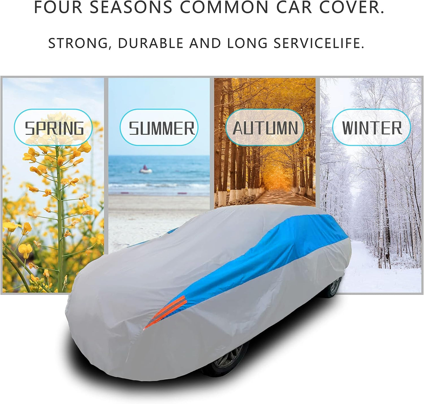 MORNYRAY Waterproof Car Cover All Weather Snowproof UV Protection Windproof Outdoor Full car Cover, Universal Fit for Sedan (Silvery, A3-Fit Sedan Length(178-185 inch)