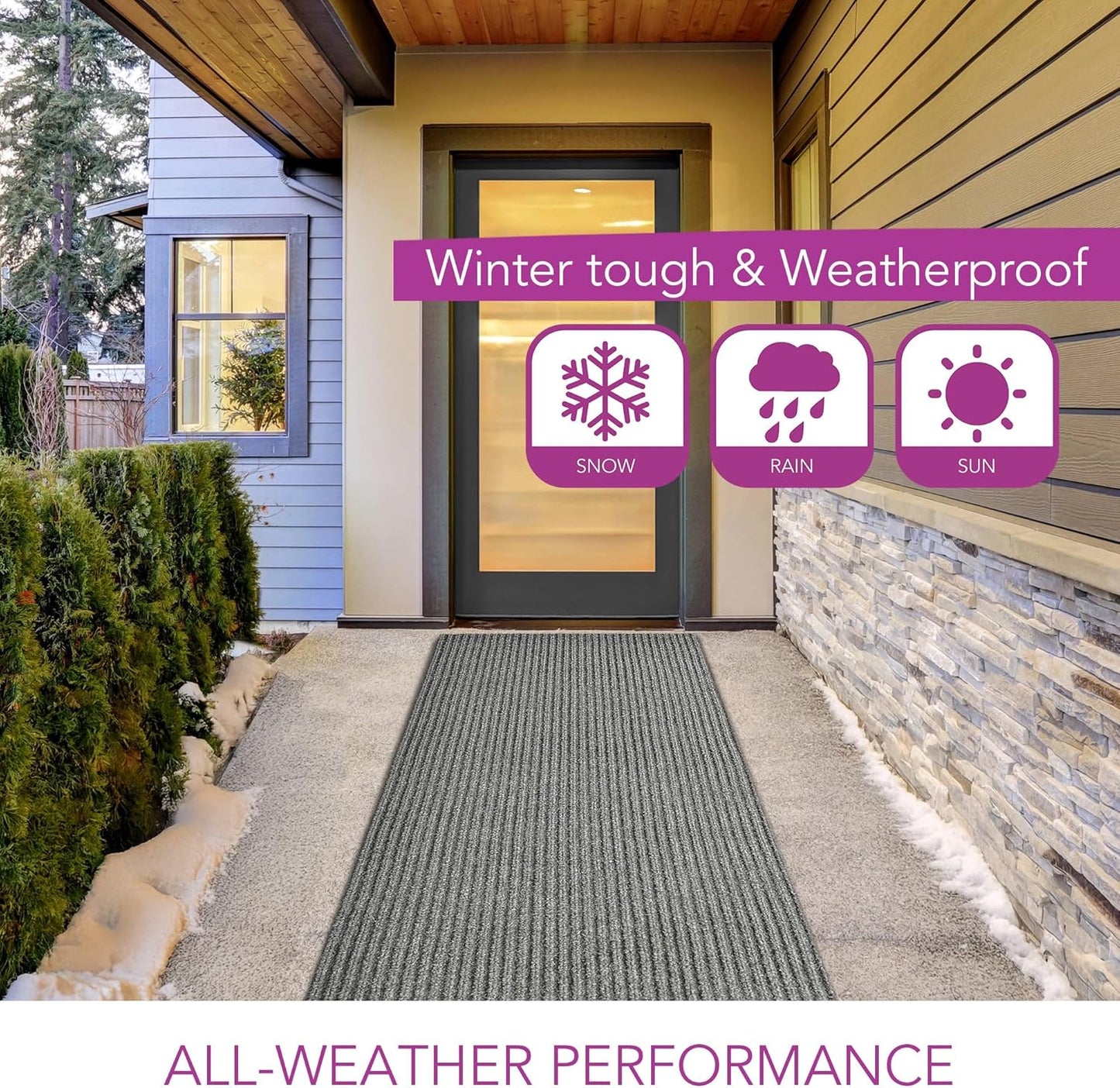 iCustomRug Spartan Weather Warrior Indoor/Outdoor Utility Ribbed Carpet Runner with Non-Slip Thermoplastic Rubber Backing, 3ft X 14ft in Grey
