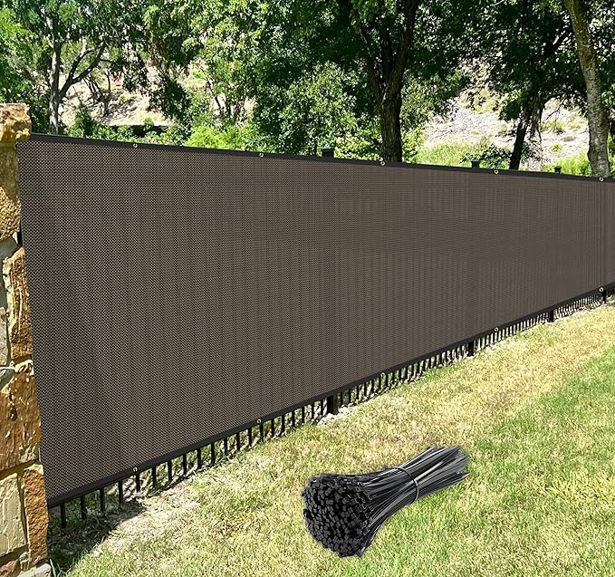 Windscreen4less Privacy Fence Screen Heavy Duty Windscreen Fencing Mesh Fabric Shade Net Cover with Brass Grommtes for Outdoor Wall Garden Yard Pool Deck, 8'x250' Brown