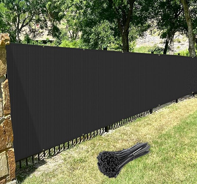 Windscreen4less Privacy Fence Screen Heavy Duty Windscreen Fencing Mesh Fabric Shade Net Cover with Brass Grommtes for Outdoor Wall Garden Yard Pool Deck, 8'x156' Black