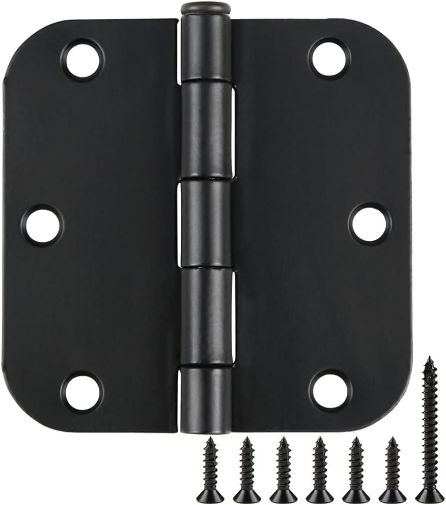 2 Pack Rounded Matte Black Door Hinges 3.5 Inch Interior Room Hardware 3 1/2" 5/8 Radius Apartment Cottage Flat Bungalow Mobile Home Skyscraper Indoor Hinge for Doors Use Renovate Bedroom Kitchen