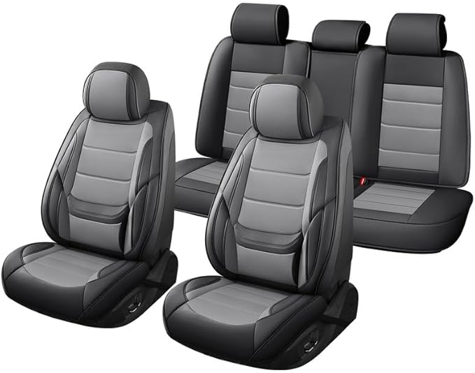 Car Seat Covers Full Set Custom Fit for Ford Explorer 2001-2025 2026- Premium Faux Leather with Lumbar Support, Waterproof, Breathable, Anti-Slip, Easy to install &Protectors (Black&Gray, Full Set)