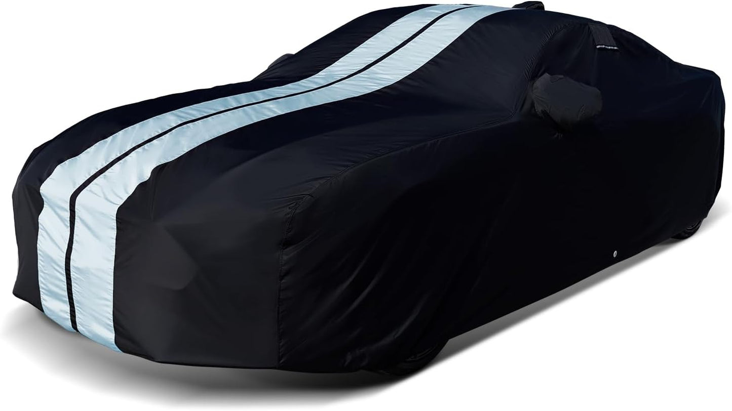 iCarCover Custom Car Cover for Pontiac 6000 Wagon (1984-1991) Waterproof All-Weather Rain Snow UV Sun Protector Full Exterior Indoor Outdoor Car Cover (Stripe - Black/Gray)