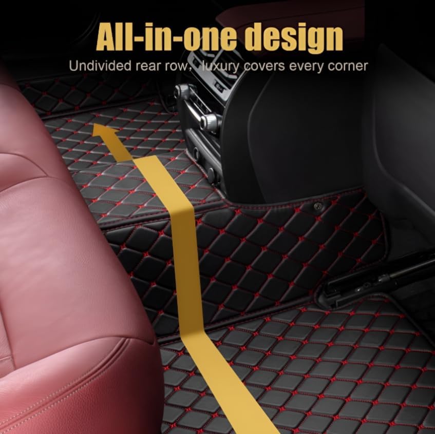 Add Personal Touch to Your Vehicle with IMEISH Customizable Logo Text Car Mats for 99% of vehiclesPads Protection Non-Slip Leather Floor Liners (Red and Black Stripes)