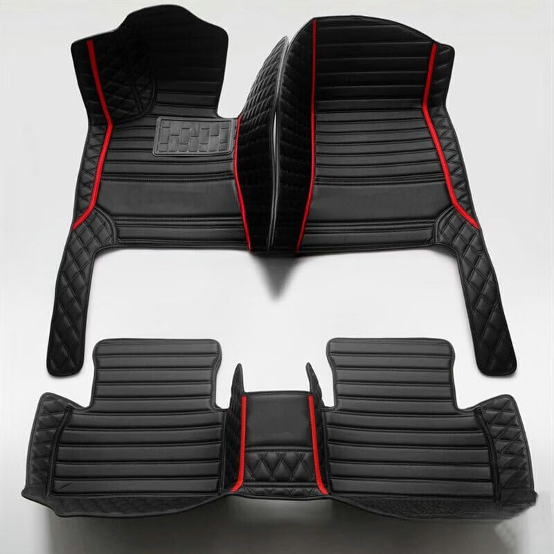 Custom Artificial Leather Waterproof All-Weather Car Floor Mats Fit for 99% Sedan SUV Sports Car Vehicle Car Mat (Black red bar)