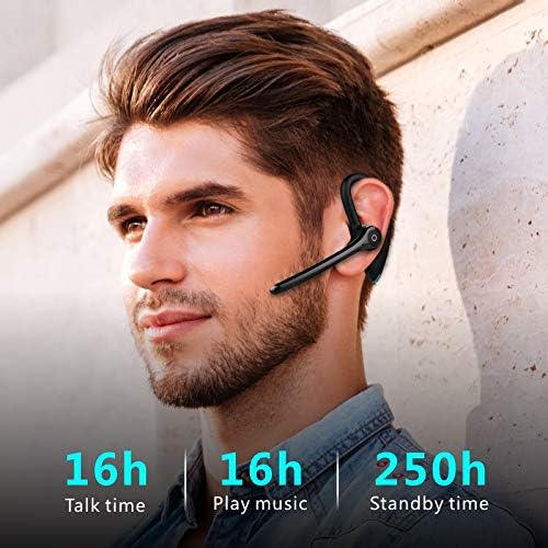 IHAO Bluetooth Earpiece Headphone Dual Noise Cancelling Mic Painless Open-Ear Handsfree Stereo Sound Left/Right Changeable Earhook Earphones for Driving/Business/Gym-Single Ear F910 Black