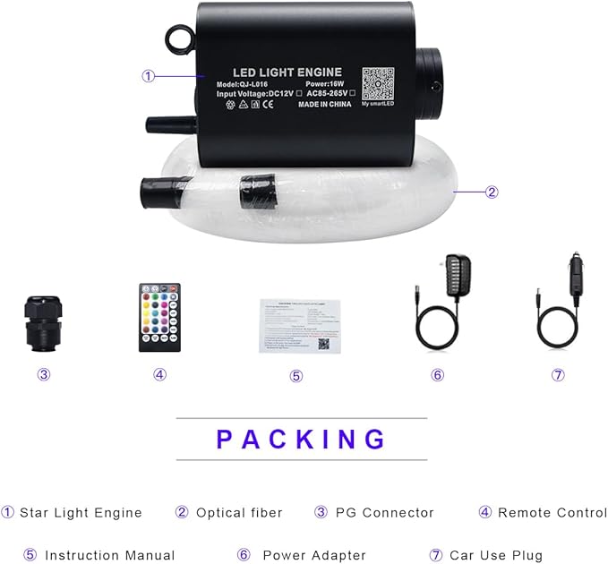 AKEPO 16W Fiber Optic Starlights Headliner Kit, 450pcs 0.75mm 9.8ft/3m Optical Fiber Strands APP/Remote Control Music Activated Car/Truck/Home Use Starlight kit
