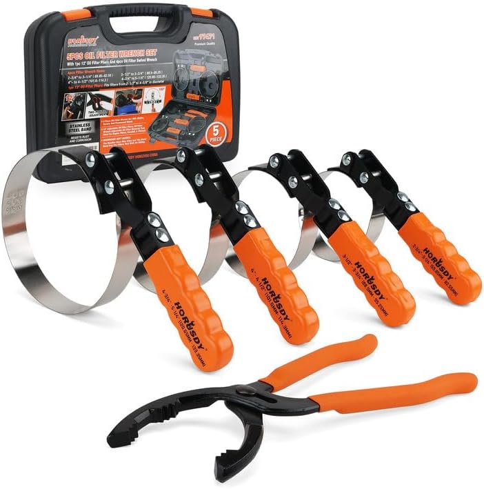 HORUSDY 5-Piece Standard Swivel Oil Filter Wrench, 2-3/4" - 5-1/4"(68.85-133.35mm) Ajustable Car Oil Filter Removal Tool, Durable & Easy Operation