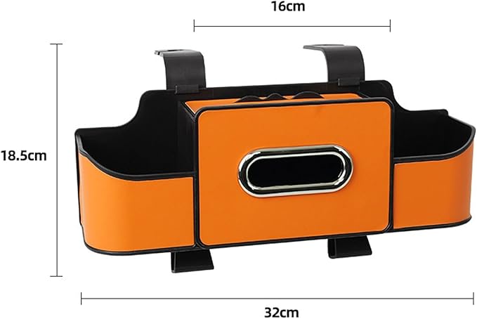 3-in-1 Car Backseat Organizer with Dual Cup Holders, Seat Back Storage Box, Built-in Tissue Holder, Adjustable Universal Design for Neat and Practical Car Interior Storage (Orange)