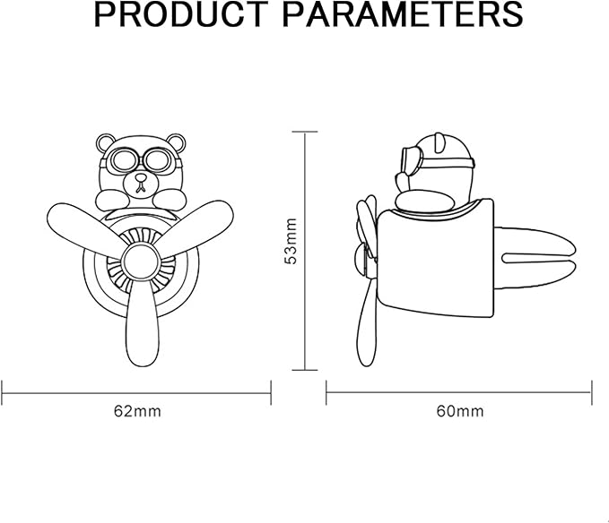 2 Pieces Car Air Fresheners, Cute Bear Pilot Car Diffuser, Propeller Air Outlet Vent Fresheners, Suitable for Automotive Interior Decoration (Bear+Duck)