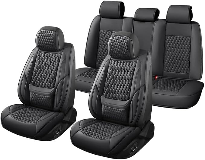 Car Seat Covers Full Set Custom Fit for Chevrolet/Chevy HHR 2006-2011 - Premium Faux Leather with Lumbar Support | Breathable, Waterproof, Anti-Slip, Durable (Black,Full Set)