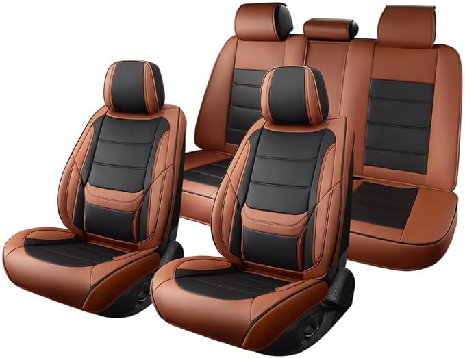 Car Seat Covers Full Set Custom Fit for Chevy Equinox 2005-2025 2026-Luxury Leather with Lumbar Support, Breathable, Waterproof, Anti-Slip, Durable, Easy to Install (BlackBrown,Full Set)
